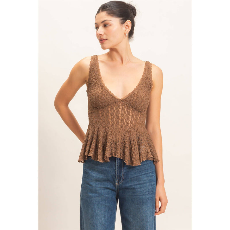 HYFVE Lace V-Neck Peplum Top