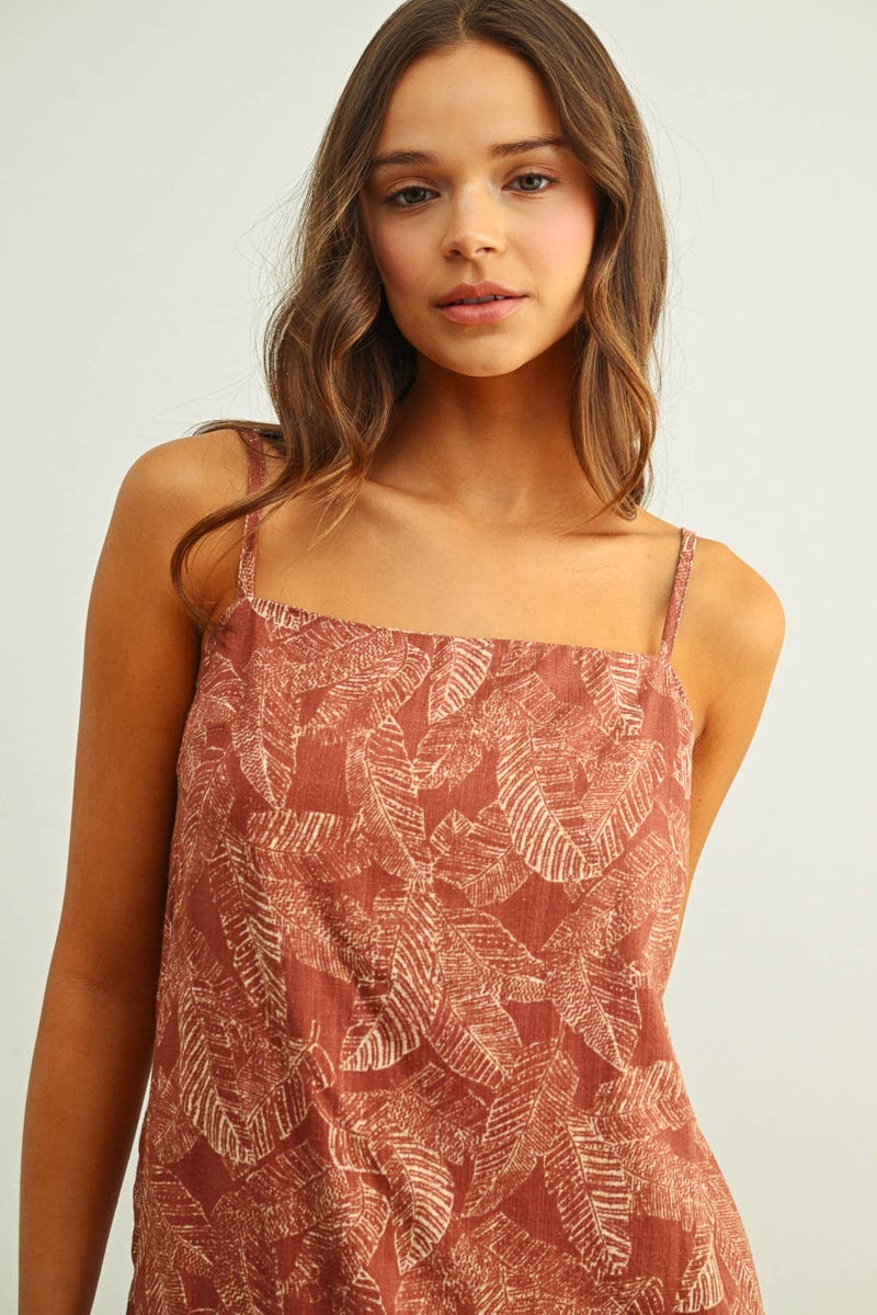 Miou Muse Leaf Print Easy Dress