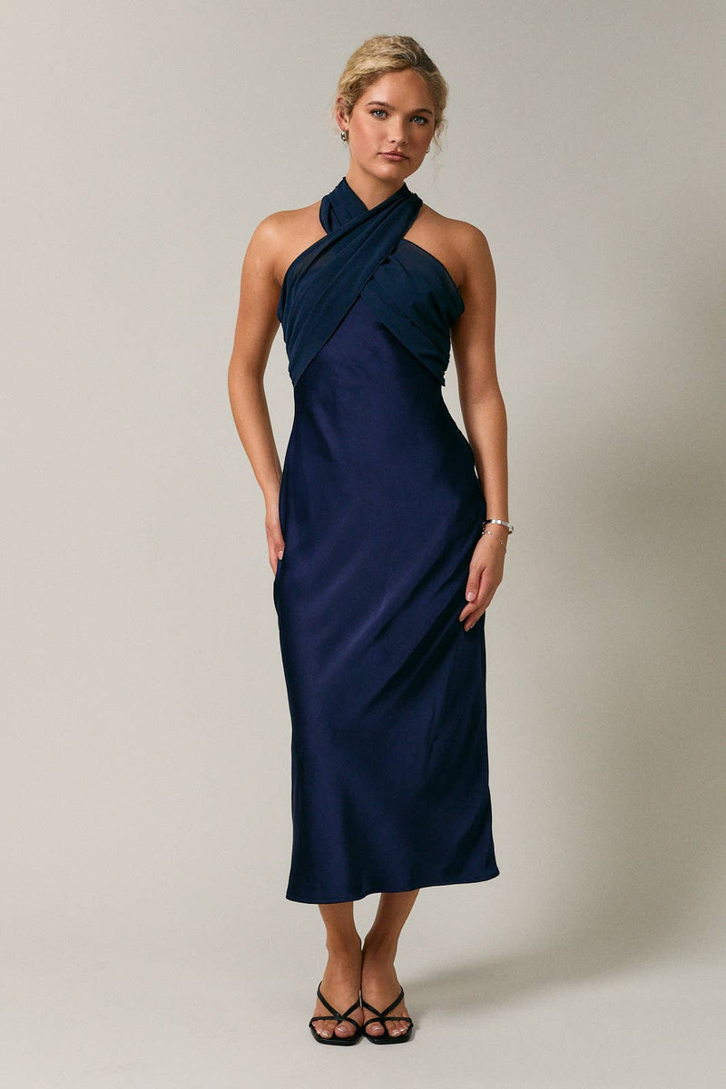 Le Lis STRAPLESS CONTRAST SCARF DETAIL BIAS MIDI DRESS