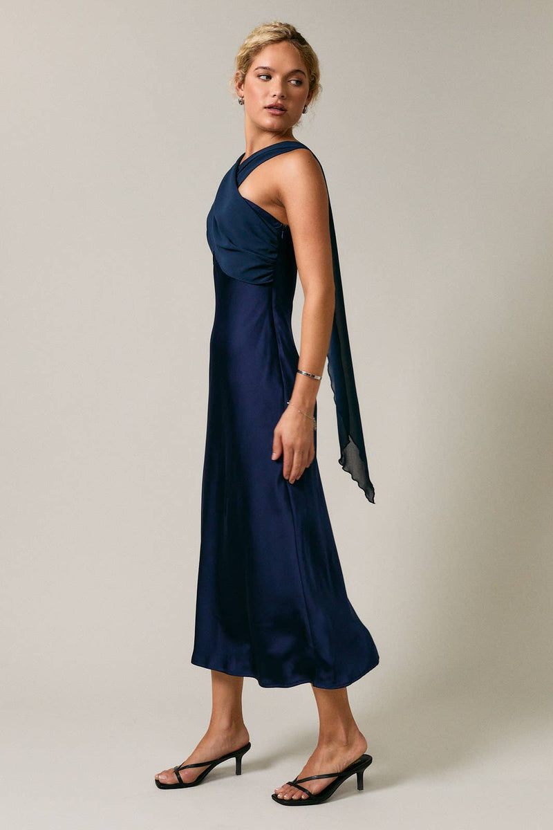 Le Lis STRAPLESS CONTRAST SCARF DETAIL BIAS MIDI DRESS