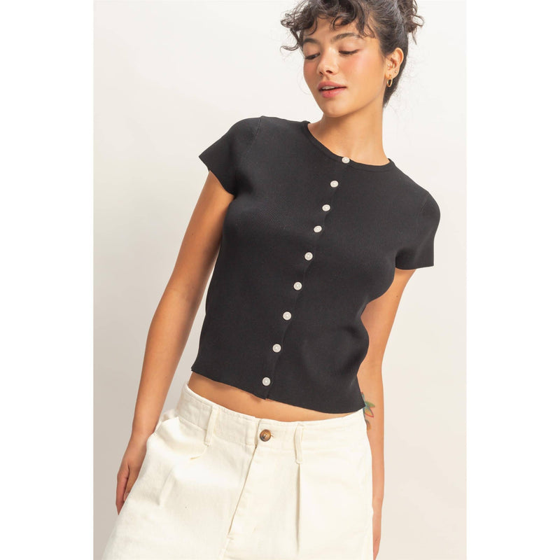 HYFVE Button Front Short Sleeve Knit Top