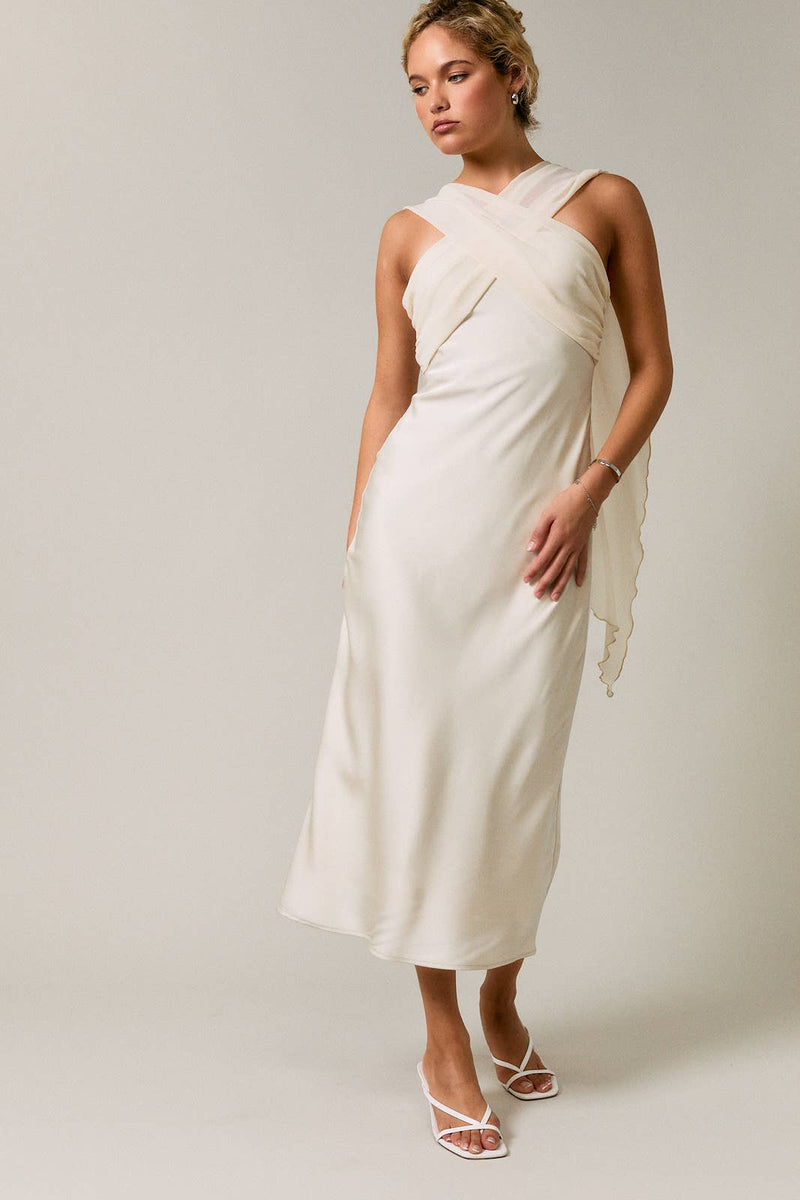 Le Lis STRAPLESS CONTRAST SCARF DETAIL BIAS MIDI DRESS