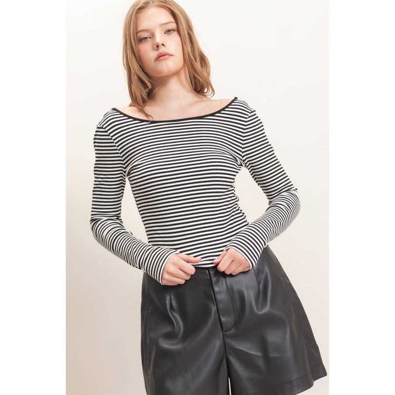 HYFVE Striped Boat Neck Long Sleeve Top