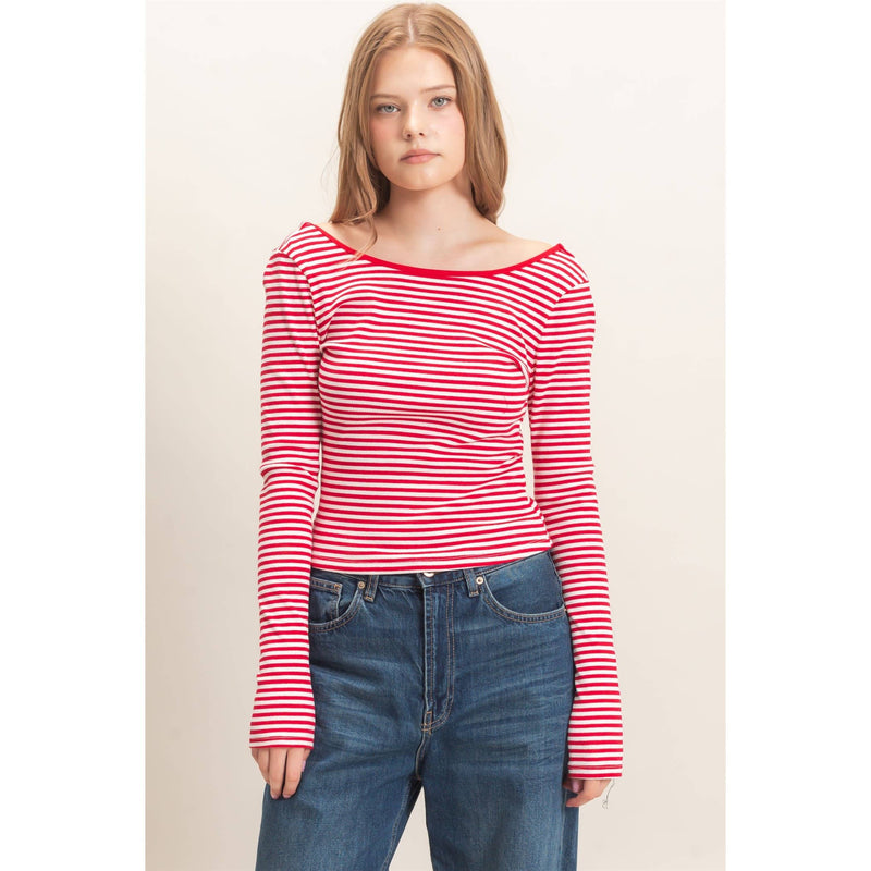 HYFVE Striped Boat Neck Long Sleeve Top