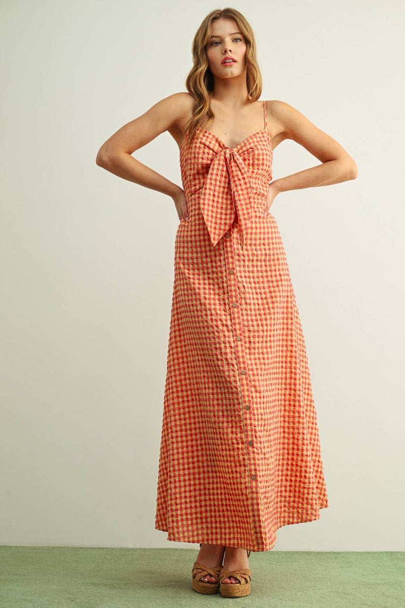 Miou Muse Gingham Pattern Long Dress