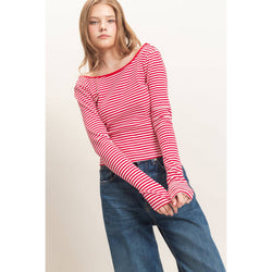 HYFVE Striped Boat Neck Long Sleeve Top