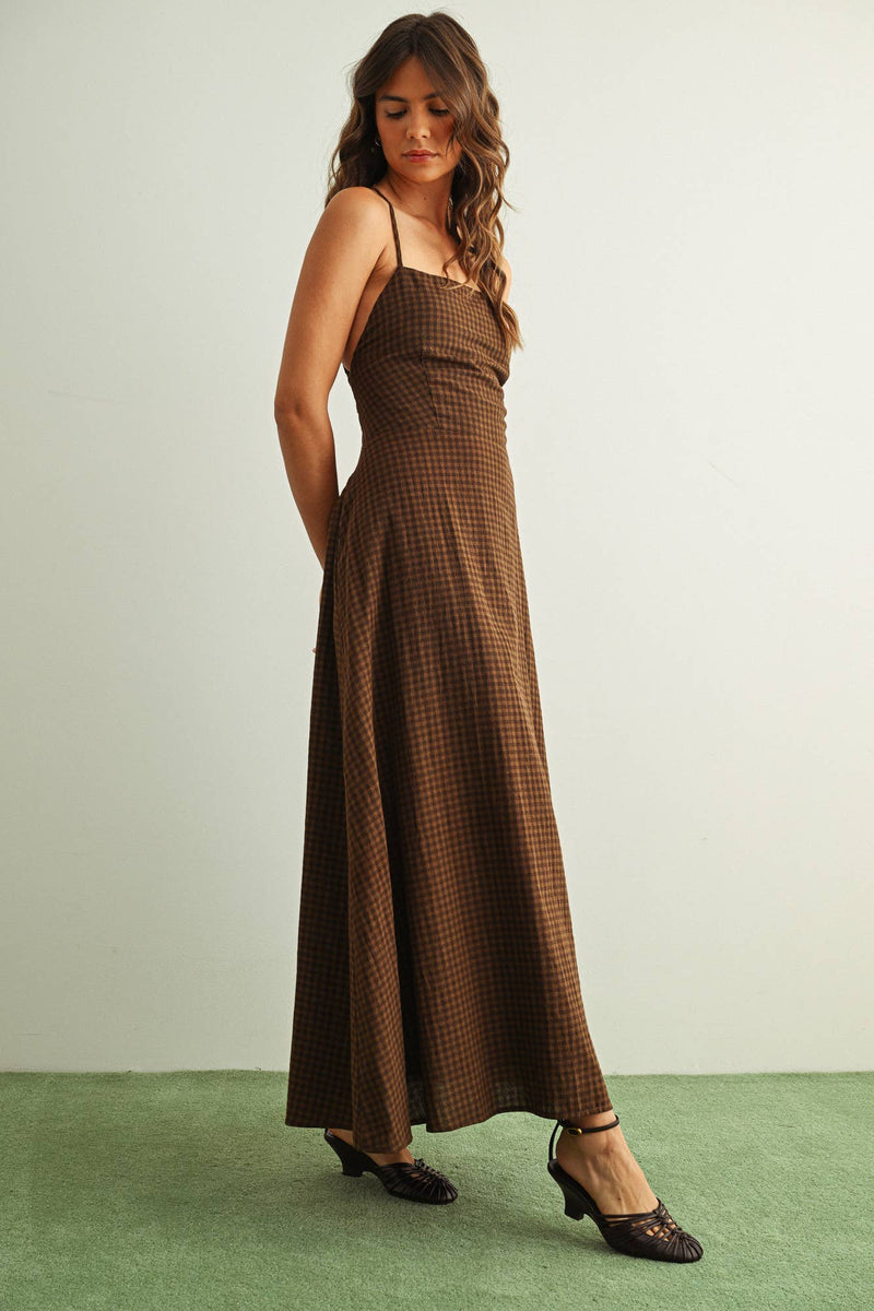 Miou Muse Gingham Pattern Long Dress