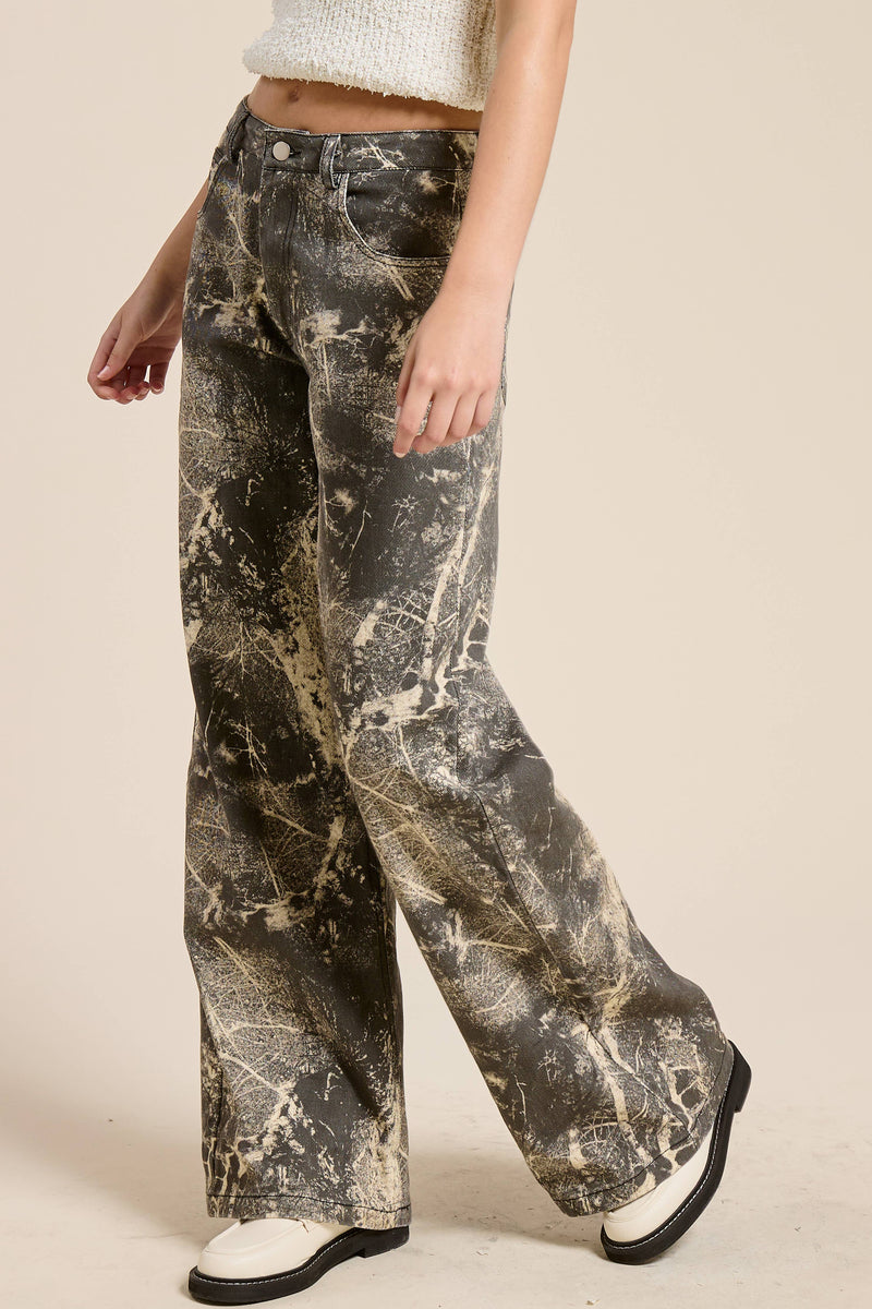 Mimosa Grunge Splatter Print Wide Leg Denim Pants
