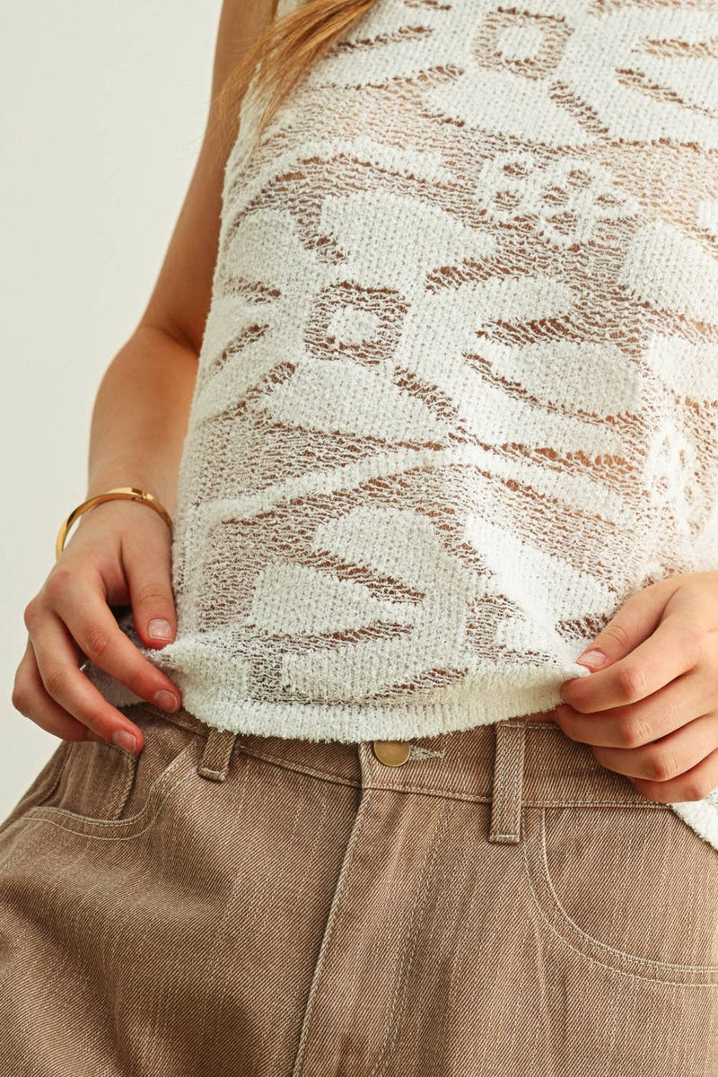 Miou Muse Floral Knitted Sleeveless Top