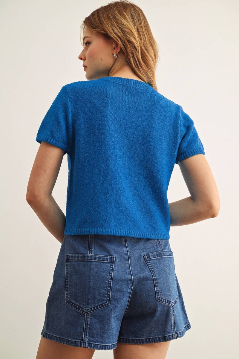 Miou Muse Multi Button Detailed Short Sleeve Top