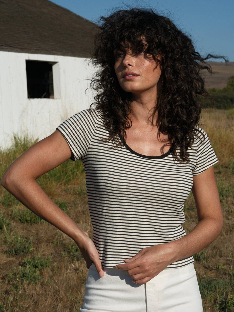 Mollusk Scoop Ribsy Tee in Black & White Stripe