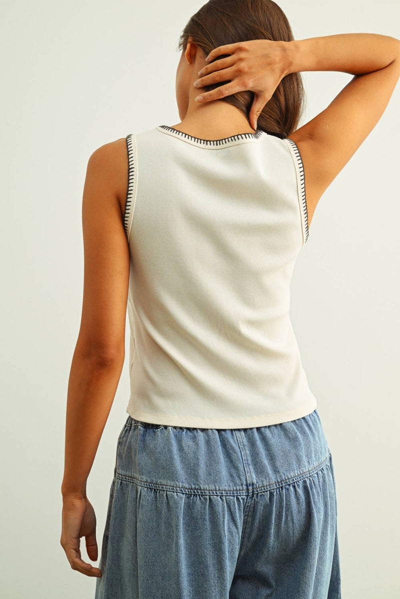 Miou Muse Mini Ribbed Top with Stitch Detail