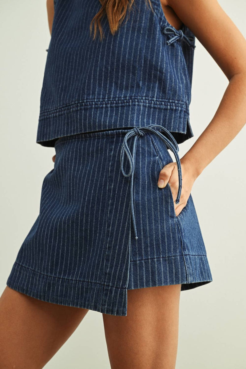 Miou Muse Pinstripe Denim Skort
