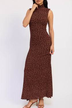 EMORY PARK SMOCKED MAXI RUFFLE DRESS WITH MOCK NECK
