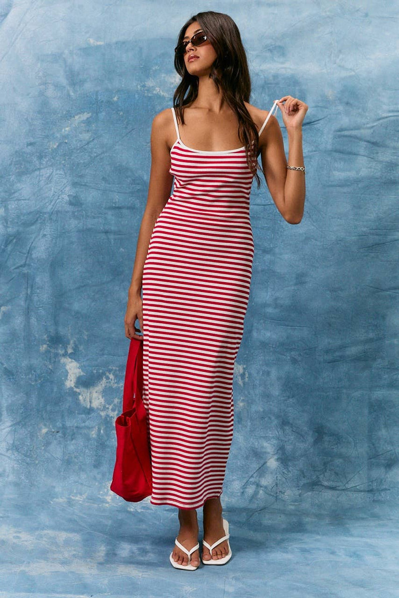 Le Lis SPAGHETTI BINDING STRIPE MIDI DRESS