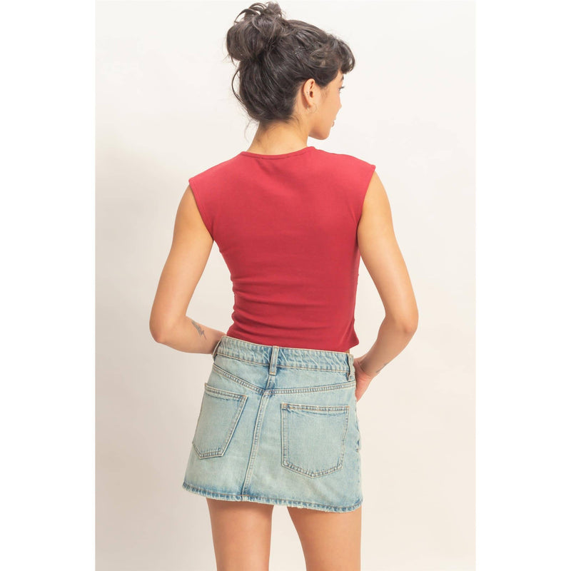 HYFVE Ruched Waist Cap Sleeve Top