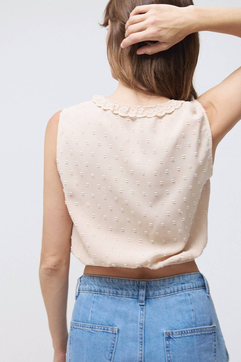 Lara Daisy Inc. Square Neck Lace Trim Elastic Waist Blouse Top