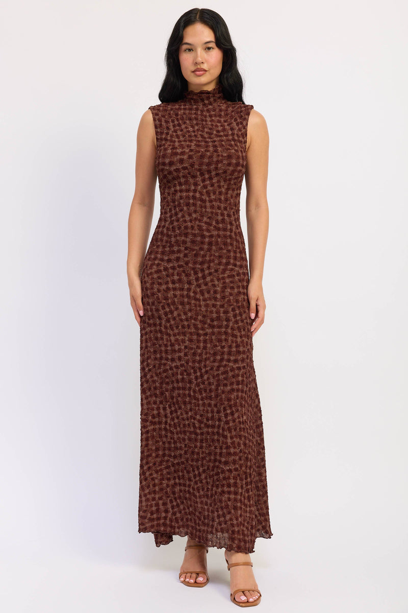 EMORY PARK SMOCKED MAXI RUFFLE DRESS WITH MOCK NECK
