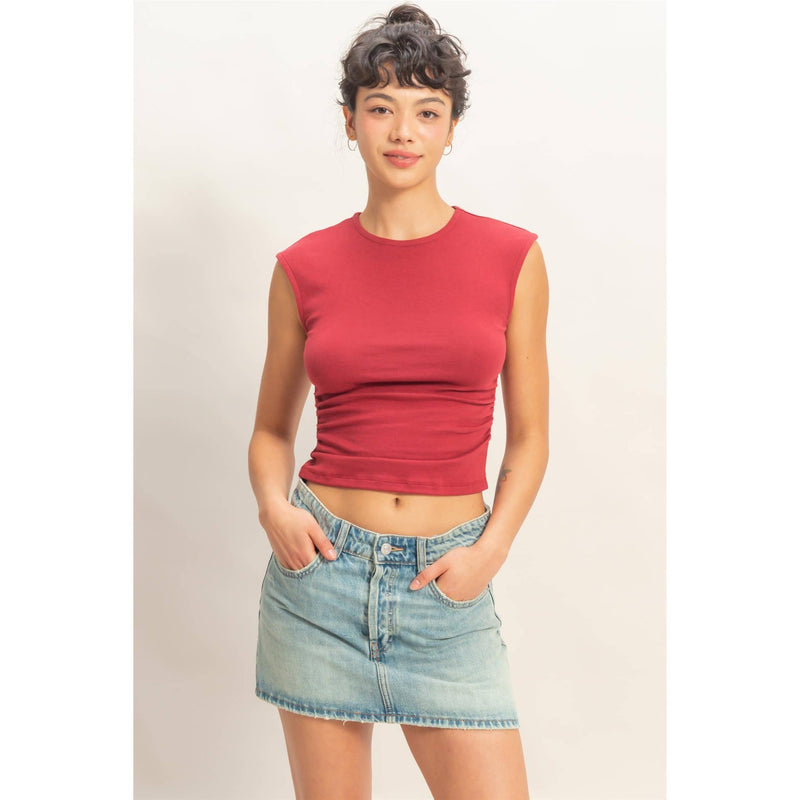 HYFVE Ruched Waist Cap Sleeve Top