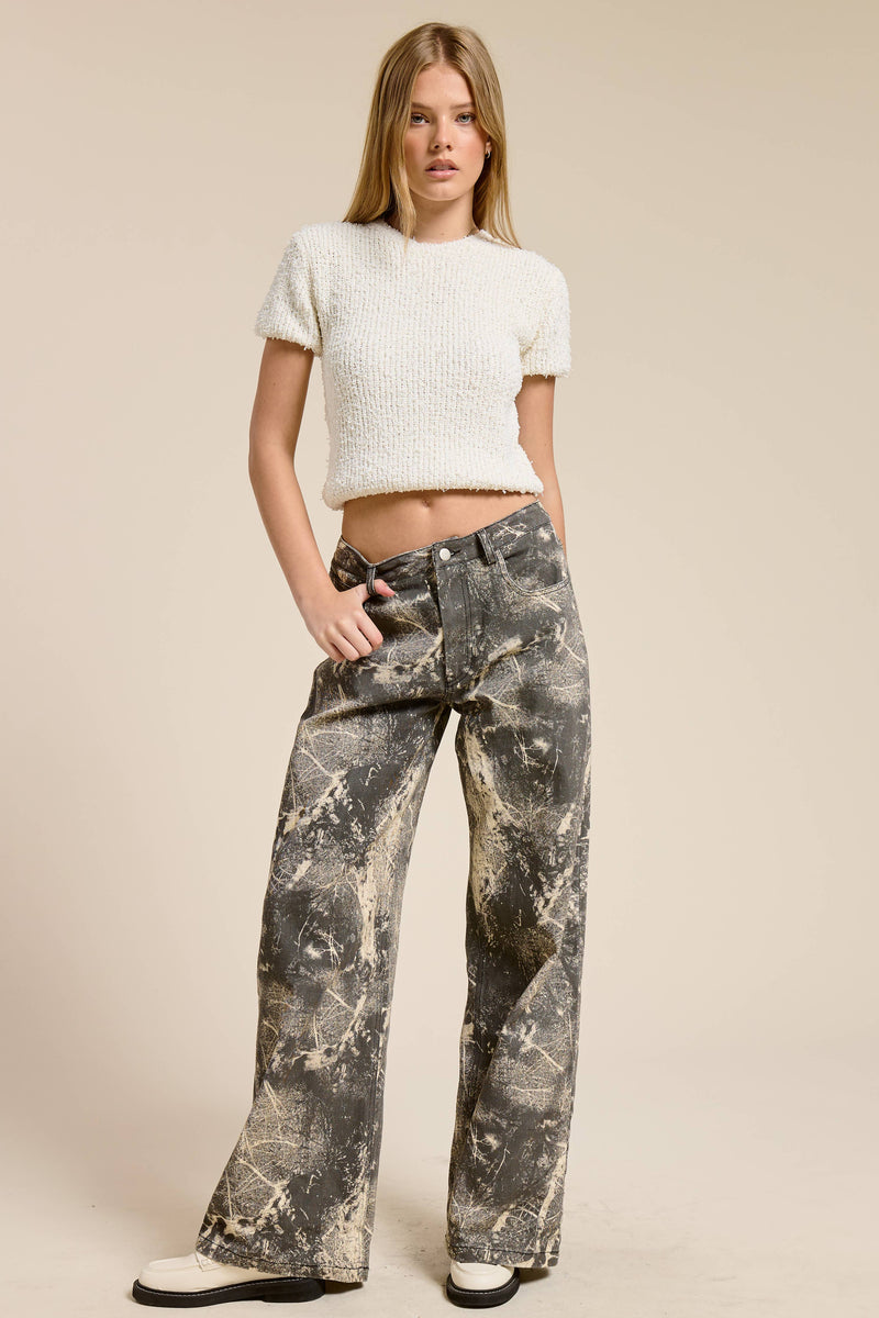 Mimosa Grunge Splatter Print Wide Leg Denim Pants