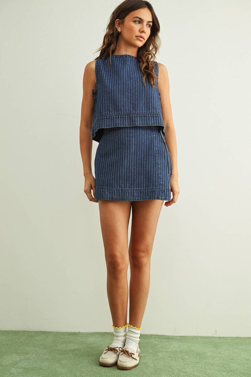 Miou Muse Pinstripe Denim Skort