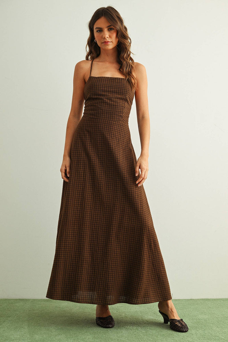 Miou Muse Gingham Pattern Long Dress