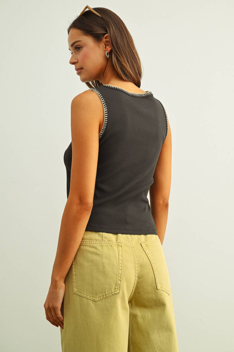 Miou Muse Mini Ribbed Top with Stitch Detail