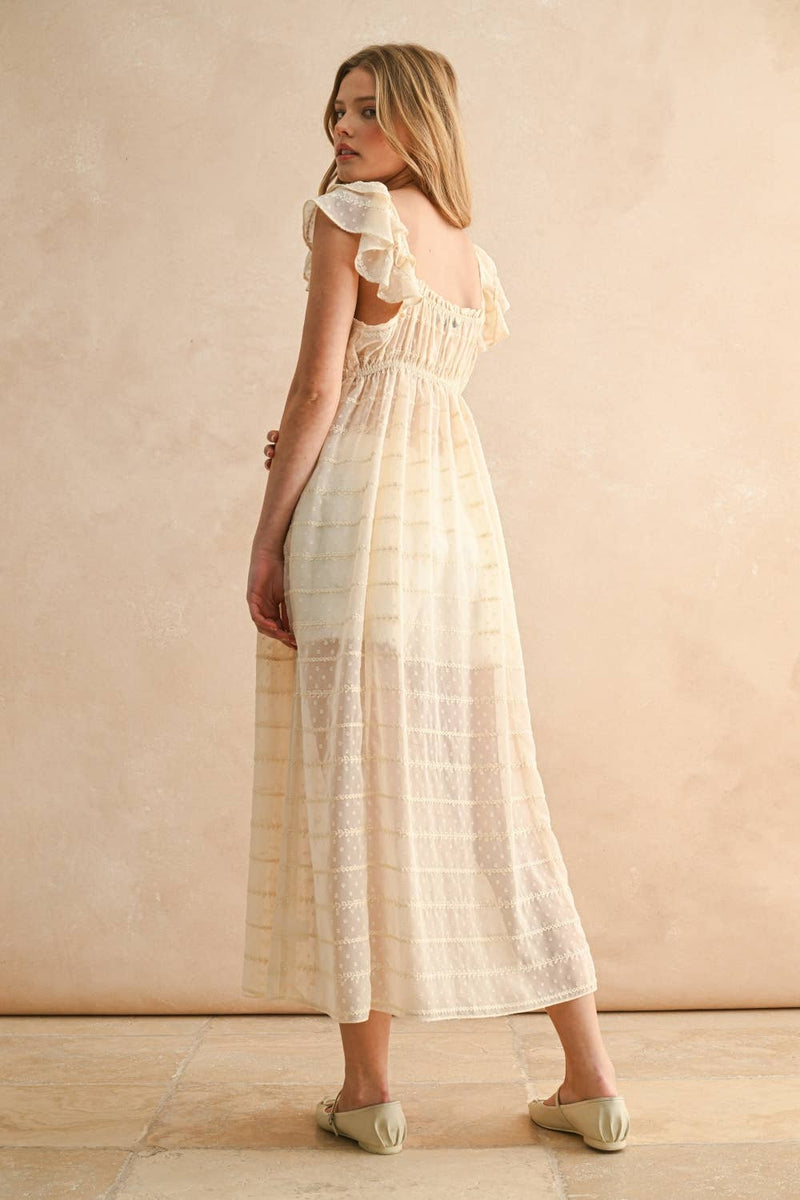 MIOU MUSE SHEER TEXTURED CHIFFON DRESS