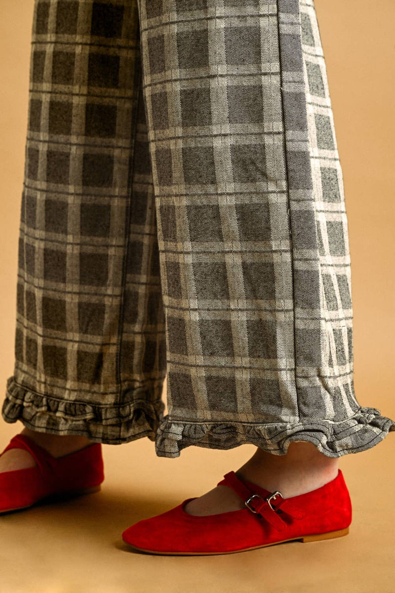 Miou Muse Plaid Pants with Ruffle Hem