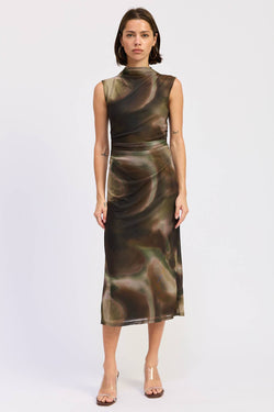 Emory Park Midi Mesh Sleeveless Mock Neck Dress