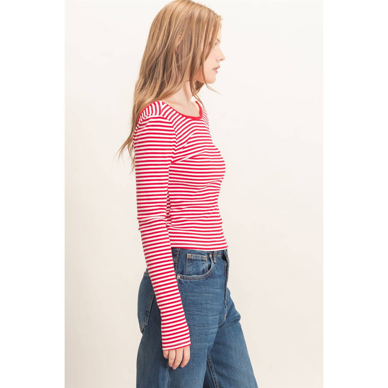 HYFVE Striped Boat Neck Long Sleeve Top