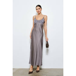 Loucia Clarisse Embroidered Satin Slip Maxi Dress