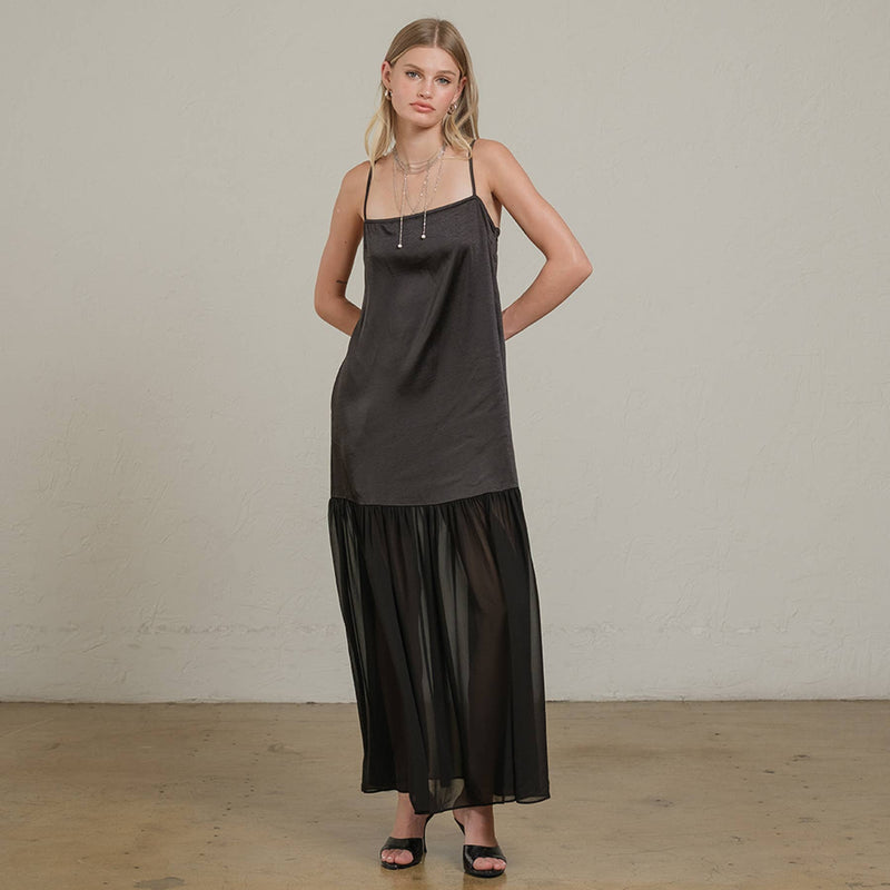 Raisonnel Satin Sheer Hem Maxi Slip Dress