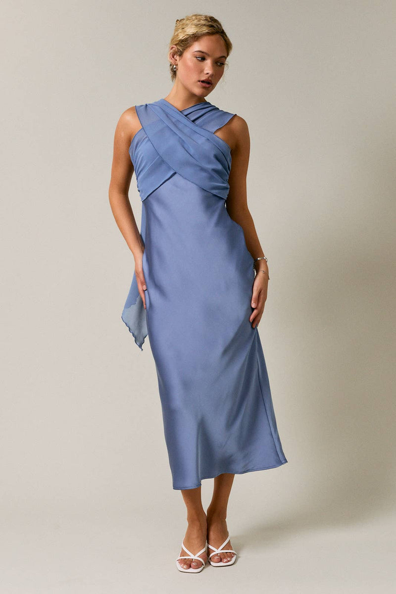 Le Lis STRAPLESS CONTRAST SCARF DETAIL BIAS MIDI DRESS