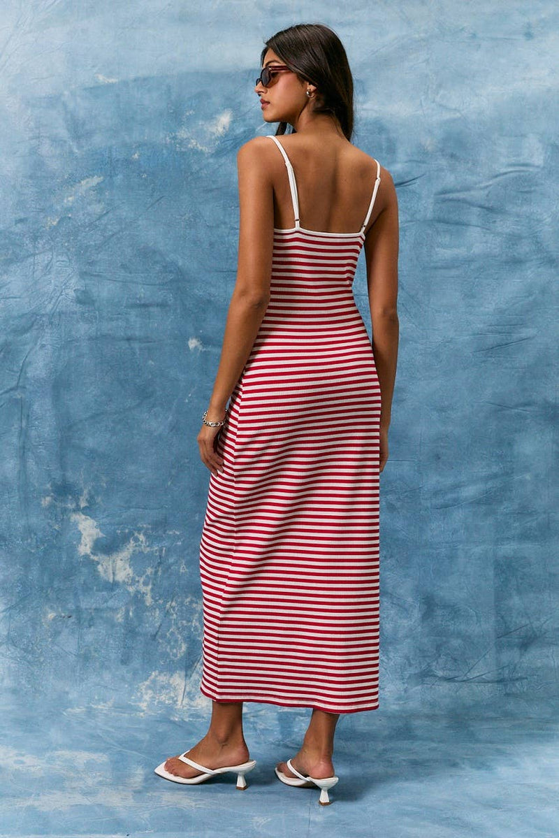Le Lis SPAGHETTI BINDING STRIPE MIDI DRESS