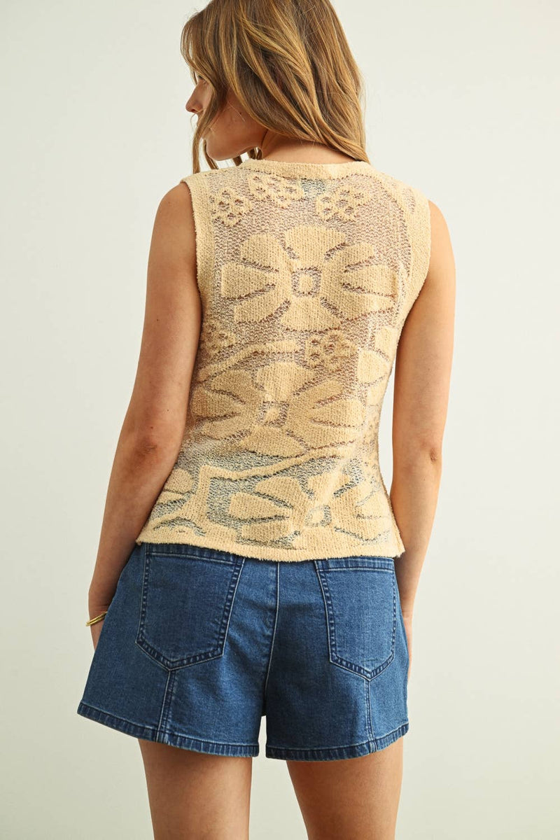 Miou Muse Floral Knitted Sleeveless Top