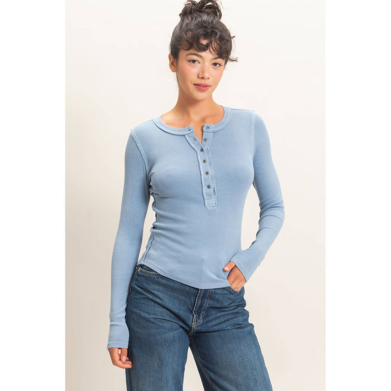 HYFVE Pigment Dye Henley Long Sleeve Top