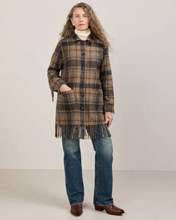 Pendleton Jolene Fringe Wool Jacket in Taupe/Charcoal Plaid