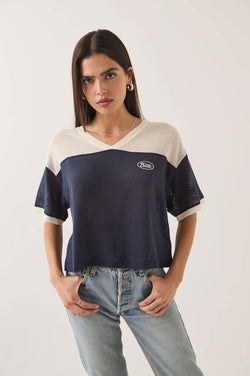 Brixton Varsity Mesh T-Shirt in Off White/Washed Navy