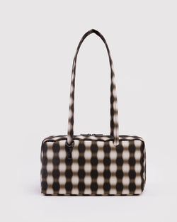 Baggu Nylon Bowler Bag in Blurred Gingham Brown