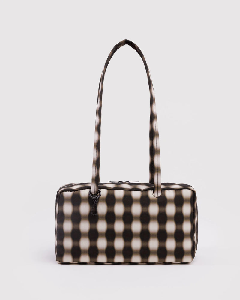 Baggu Nylon Bowler Bag in Blurred Gingham Brown